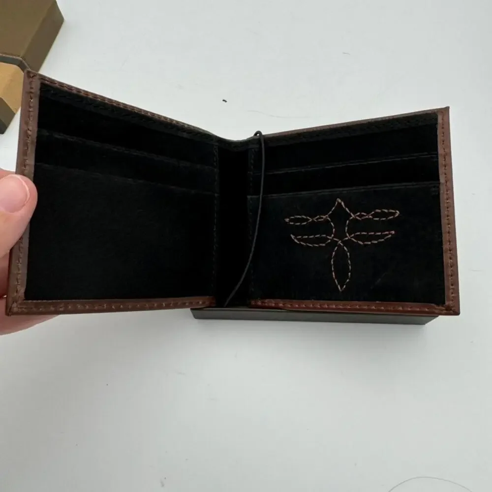 Justin Slim Bifold RFID Wallet Genuine Leather Western Stitch Brown Gift Box NIB